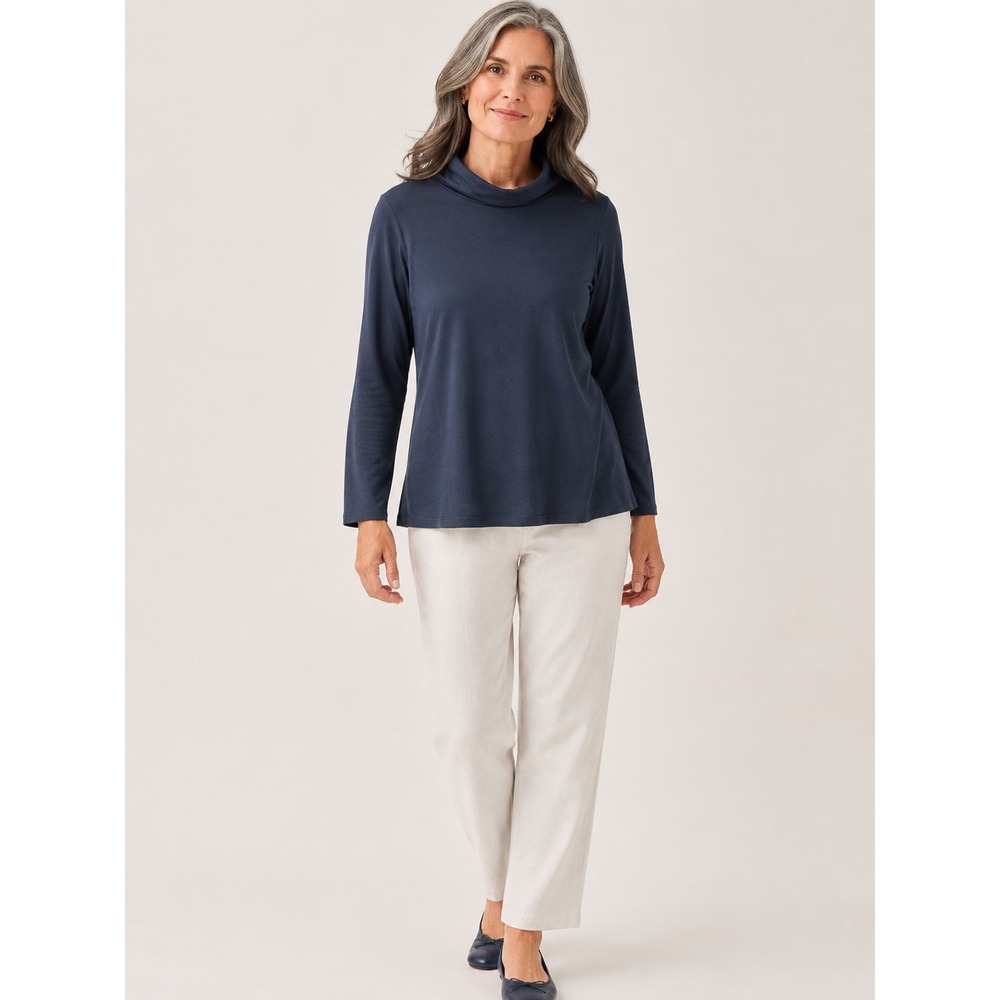 J. Jill Women Luxe Supima Cotton Modal Turtleneck M Navy Blue Long Sleeve Top